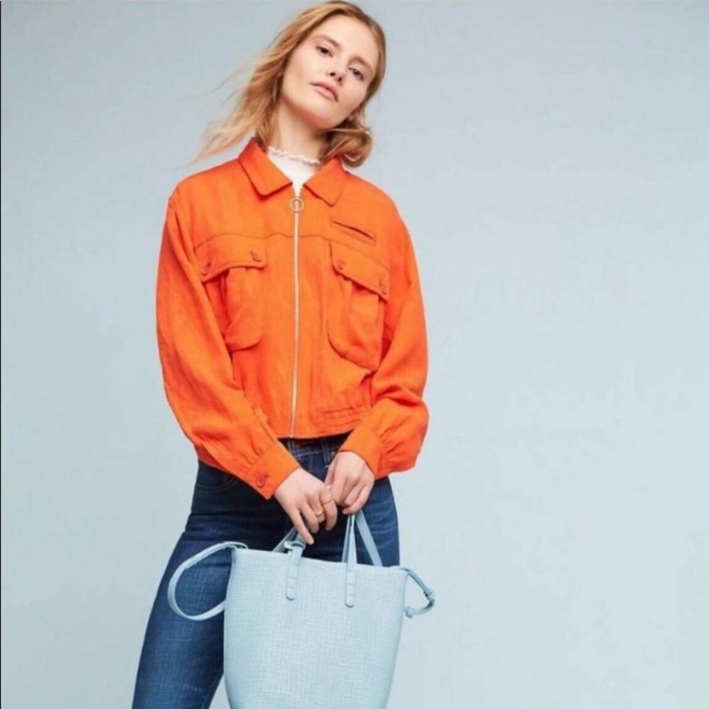 Anthropologie Cartonnier Eisenhower Orange Jacquard Bomber Jacket 
Sz XS